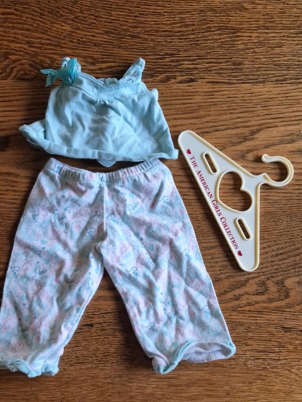 American Girl Light Blue Tank Top and Pastel Print Pajama Pants Outfit